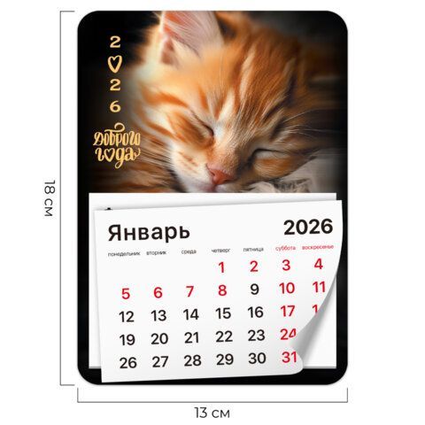 Календарь отрывной на магните 2026, BRAUBERG 3 шт., 130Х180мм, склейка, Котик, 117289