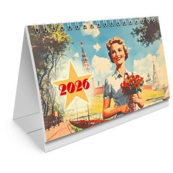 Календарь-домик настольный на гребне, 2026г, BRAUBERG, 160х110мм, 6 листов, Советские плакаты, 117297