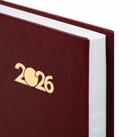 Ежедневник датированный 2026 145х215мм, А5, STAFF, обложка бумвинил, бордовый, 117306