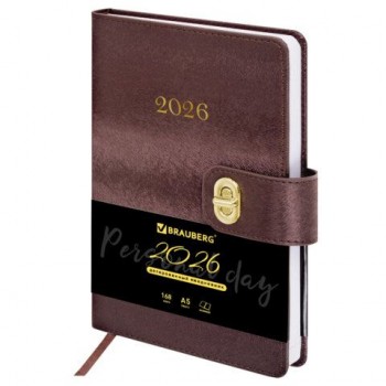 Ежедневник датированный 2026 А5 138х213мм BRAUBERG Elegant, под кожу, застежка, бордовый, 117367