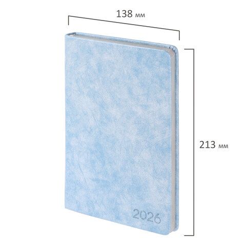 Ежедневник датированный 2026 А5 138х213мм BRAUBERG Ice, под кожу, голубой, 117389