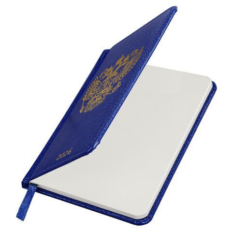 Ежедневник датированный 2026 А5 138х213мм BRAUBERG State, под кожу, синий, 117416