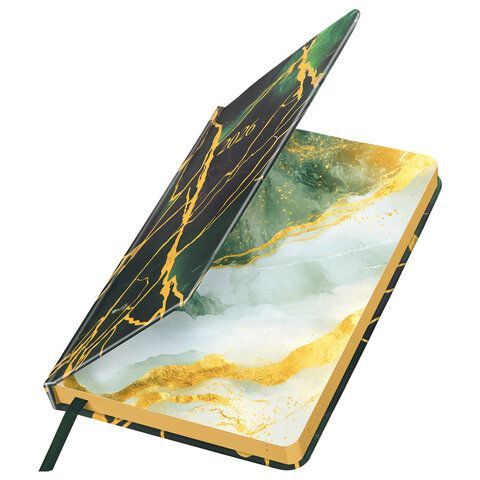 Ежедневник датированный 2026 А5 138x213мм BRAUBERG &quot;Vista&quot;, под кожу твердый, &quot;Green marble&quot;, 117456