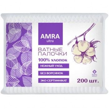 Ватные палочки 200 шт., AMRA 7 шт., пакет, ш/к 82527, П00066646
