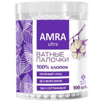 Ватные палочки 100 шт., AMRA 8 шт., пластиковый стакан, ш/к 82480, П00055403