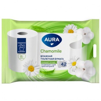 Бумага туалетная влажная смываемая 42 шт, AURA 5 шт., ш/к 20230, 13216