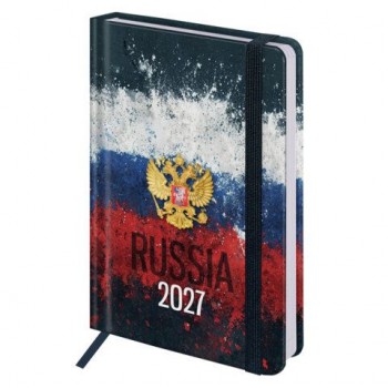 Ежедневник датированный 2027 с резинкой 145х203 мм, А5, BRAUBERG, твердый, фольга, "Russia", 117818
