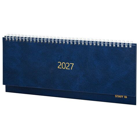 Планинг датированный 2027 300х130 мм, STAFF, гребень, обложка бумвинил, 64 листа, синий, 117858