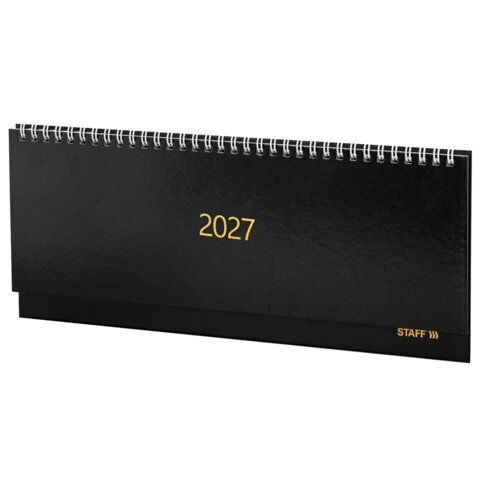 Планинг датированный 2027 300х130 мм, STAFF, гребень, обложка бумвинил, 64 листа, черный, 117859