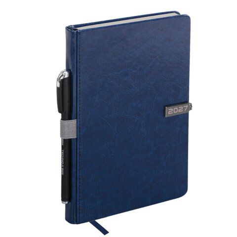 Ежедневник датированный 2027 А5 138x213 мм, BRAUBERG "Inspiration", под кожу, цветной срез, синий, 117912