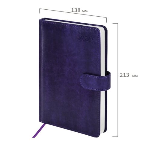 Ежедневник датированный 2027 А5 138x213 мм, BRAUBERG "Legend", под кожу, фиолетовый, 117921