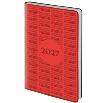 Ежедневник датированный 2027 А5 138х213мм BRAUBERG Aura, под кожу, гибкий, красный, 117929
