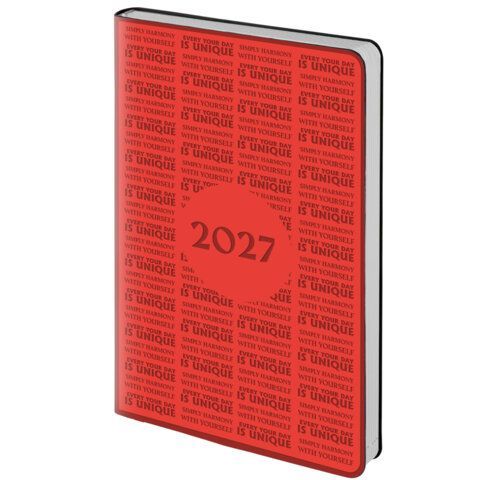Ежедневник датированный 2027 А5 138х213мм BRAUBERG Aura, под кожу, гибкий, красный, 117929