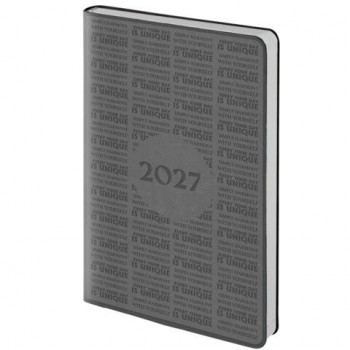Ежедневник датированный 2027 А5 138х213мм BRAUBERG Aura, под кожу, гибкий, темно-серый, 117930