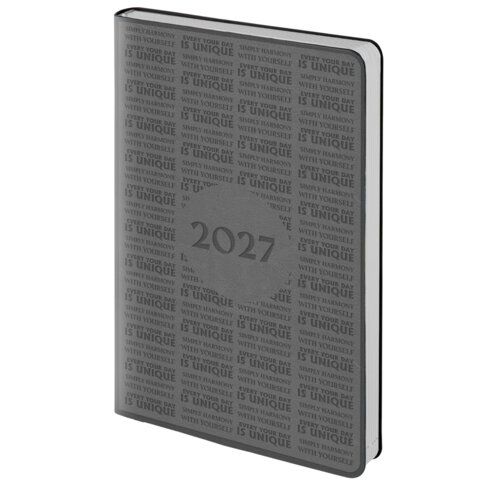Ежедневник датированный 2027 А5 138х213мм BRAUBERG Aura, под кожу, гибкий, темно-серый, 117930
