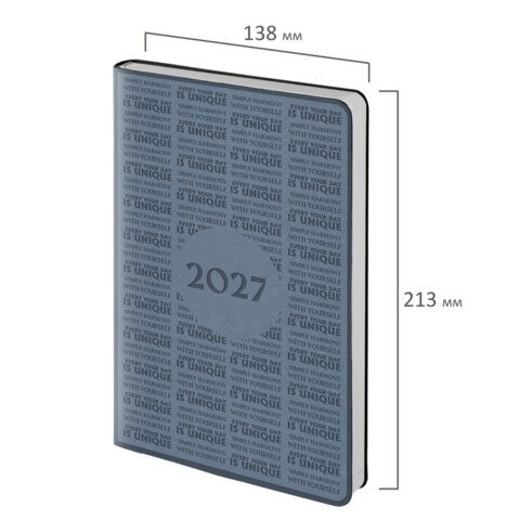 Ежедневник датированный 2027 А5 138х213мм BRAUBERG Aura, под кожу, гибкий, серо-голубой, 117931