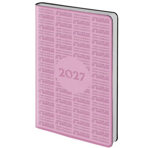 Ежедневник датированный 2027 А5 138х213мм BRAUBERG Aura, под кожу, гибкий, розовый, 117942