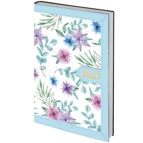 Ежедневник датированный 2027 А5 138x213мм BRAUBERG Vista Evoke, под кожу, твердый, Blue pattern, 117964