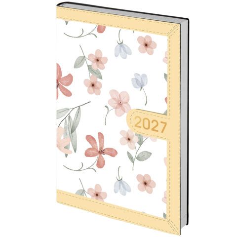 Ежедневник датированный 2027 А5 138x213мм BRAUBERG Vista Evoke, под кожу, твердый, Yellow pattern, 117965