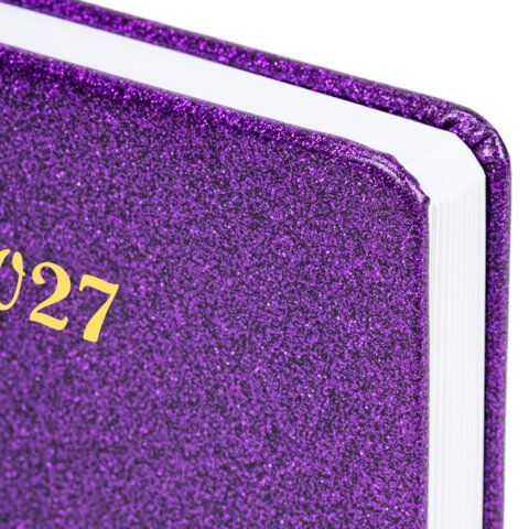 Ежедневник датированный 2027, А5, 138x213 мм, BRAUBERG "Sparkle", под кожу, блестки, фиолетовый, 117968
