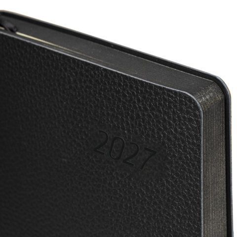 Ежедневник датированный 2027 А5 138x213 мм, BRAUBERG "Stylish", под кожу, гибкий, черный, 117978