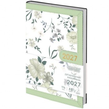 Ежедневник датированный 2027 А5 138x213мм BRAUBERG Vista Evoke, под кожу, твердый, Green pattern, 117979
