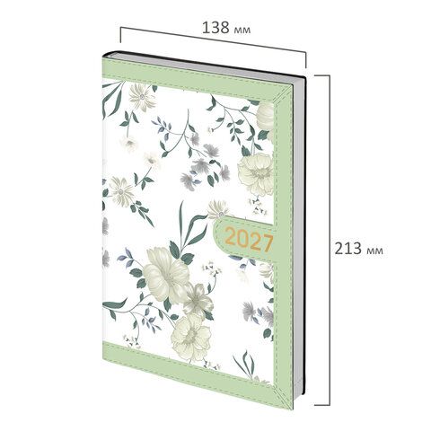 Ежедневник датированный 2027 А5 138x213мм BRAUBERG Vista Evoke, под кожу, твердый, Green pattern, 117979
