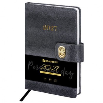 Ежедневник датированный 2027 А5 138х213мм BRAUBERG Elegant, под кожу, застежка, черный, 118016