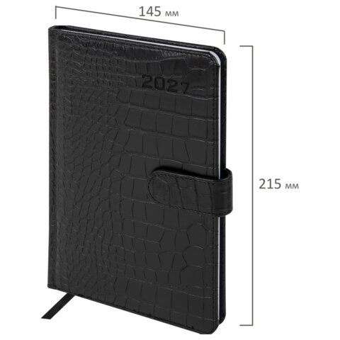 Еженедельник датированный 2027 А5 145х215мм BRAUBERG "Party", под кожу, черный, 118141