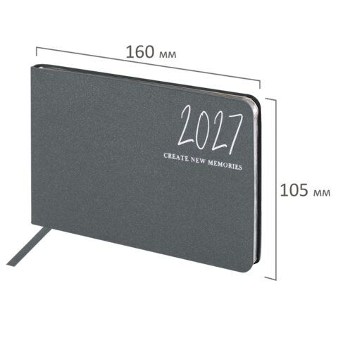Еженедельник датированный 2027 МАЛЫЙ ФОРМАТ 105х160мм А6 BRAUBERG Blaze, фольга, серый, 118158