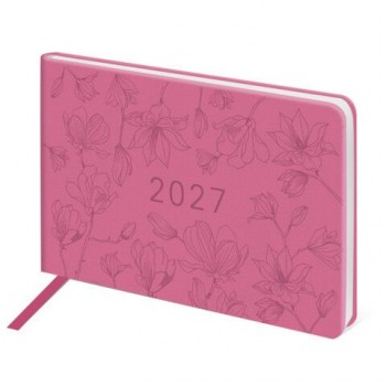 Еженедельник датированный 2027 МАЛЫЙ ФОРМАТ 105х160мм А6 BRAUBERG Imprint, тиснение, розовый, 118159