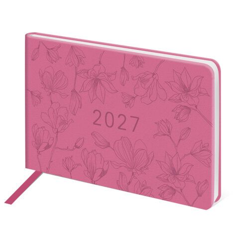 Еженедельник датированный 2027 МАЛЫЙ ФОРМАТ 105х160мм А6 BRAUBERG Imprint, тиснение, розовый, 118159