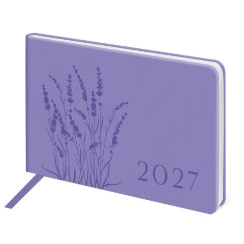 Еженедельник датированный 2027 МАЛЫЙ ФОРМАТ 105х160мм А6 BRAUBERG Imprint, тиснение, сиреневый, 118162