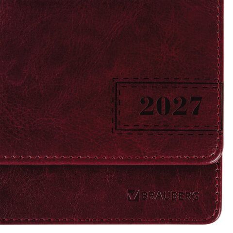 Планинг датированный 2027 305х140мм BRAUBERG Imperial, под кожу, бордовый, 118197