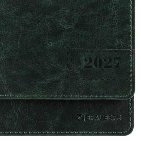 Планинг датированный 2027 305х140мм BRAUBERG Imperial, под кожу, зеленый, 118198
