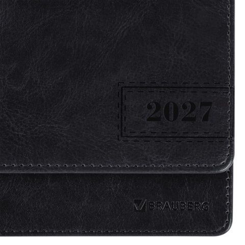 Планинг датированный 2027 305х140мм BRAUBERG Imperial, под кожу, черный, 118200
