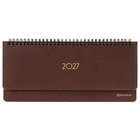 Планинг датированный 2027 305х140мм BRAUBERG Select, под кожу, коричневый, 118201