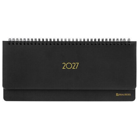 Планинг датированный 2027 305х140мм BRAUBERG Select, под кожу, черный, 118203