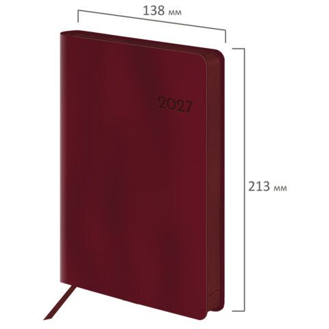 Ежедневник датированный 2027 А5 138х213 мм BRAUBERG Flexi, под кожу, гибкий, винный, 118224