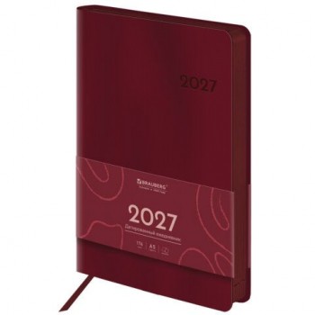 Ежедневник датированный 2027 А5 138х213 мм BRAUBERG Flexi, под кожу, гибкий, винный, 118224