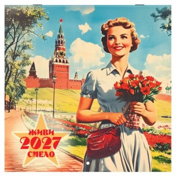 Календарь настенный перекидной 2027г, BRAUBERG, 12 листов, 28,5х28,5см, "Советские плакаты", 118423