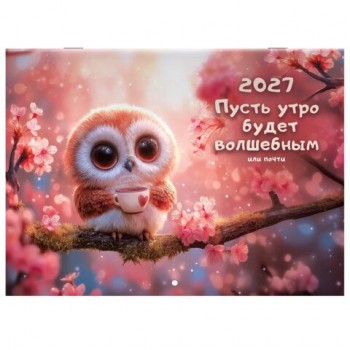 Календарь-планер настенный перекидной на 2027 г., 12 листов, 29,5х21,3 см, BRAUBERG, "Funny owl", 118448