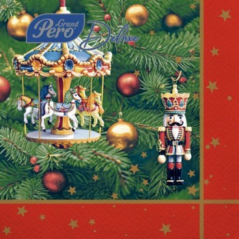 Салфетки бумажные 20 шт, 33х33см, "Новогодняя карусель",3 слоя,европодвес,GrandPero Deluxe,ш/к 82869