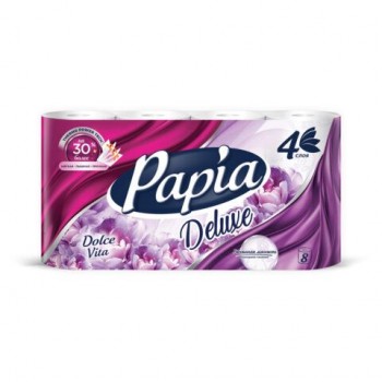 Бумага туалетная быт., спайка 8 шт., 4-слойная (8х16,5м), PAPIA DELUXE, аромат Dolce, 5080749