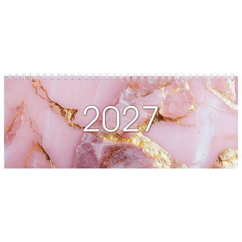 Планинг датированный 2027 285х112мм, STAFF, гребень, картонная обложка, 64 листа, "Мрамор", 118705
