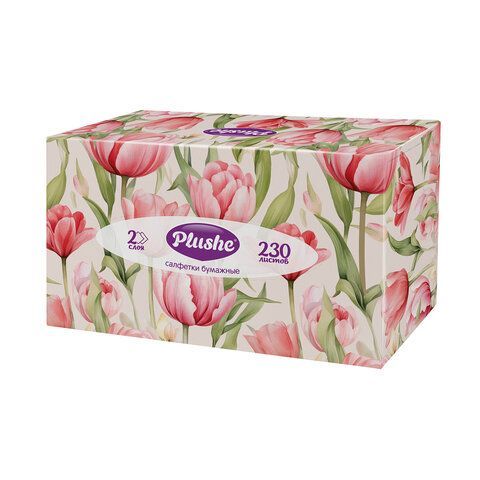 Косметические салфетки 230 штук в картонном боксе 2-слойные Plushe (Плюше), 20х20 см,, 70820