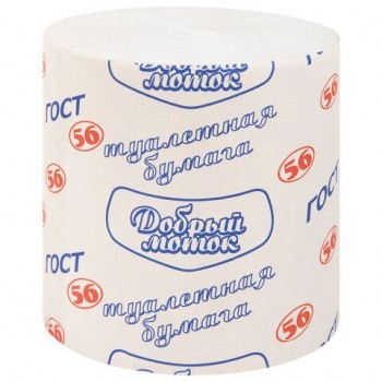 Бумага туалетная бытовая, 56 м, Добрый Моток 48 шт. ГОСТ-56, без втулки (эконом), ш/к 52785, М-62
