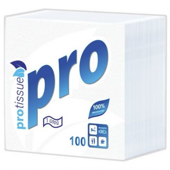 Салфетки бумажные 100 шт., 24х24 см, PROtissue 40 шт. COMFORT, белые, 100% целлюлоза, С184