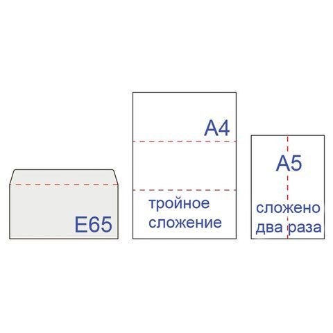 Конверты Е65 110х220мм ПЛОТНЫЕ, отрывная лента, 90г/м2, КОМПЛЕКТ 1000шт внутренняя запечатка, 125136