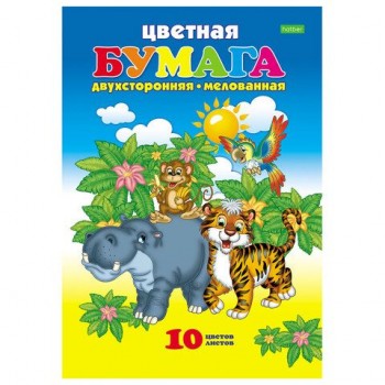 Цветная бумага А4 2-сторонняя мелованная, 10л. 10цв. на скобе, HATBER 25 шт. ECO, 210х295мм,, 10Бц4м_01953